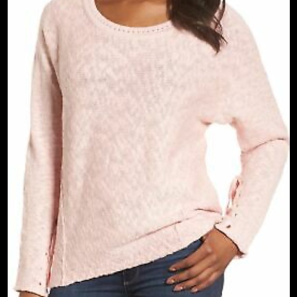 🎉HP🎉 Caslon Lace Up Sleeve Crewneck Sweater 💗 Light Pink - Picture 3 of 16